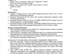 Gubernur Sulteng Anwar Hafid Hentikan Sementara Seluruh Izin Tambang Rakyat di Kayuboko